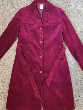 ⚡️VTG RARE 80's ESPRIT Magenta Pink Velvet Long Trench Coat Y2K INDIE SLEAZE L💘